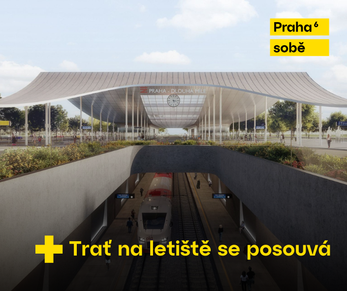 Vizualizace projektu železničního spojení na Letiště Václava Havla