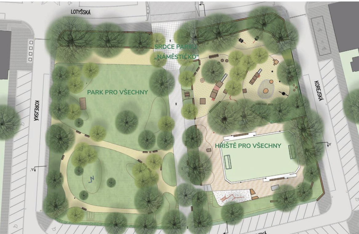 Obnova parku Lotyšská v Praze 6 – návrh parku podle přání místních
