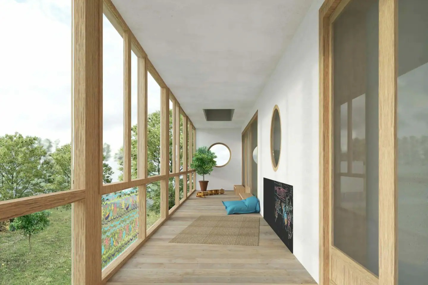 Vizualizace nové mateřské školy Červený Vrch Praha 6 moderní budova školky