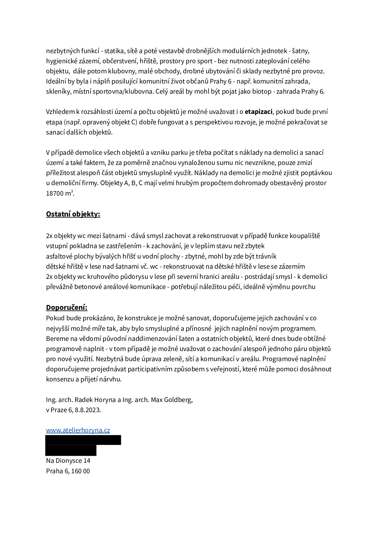 Prezentace návrhu na záchranu a využití areálu Džbán Praha 6